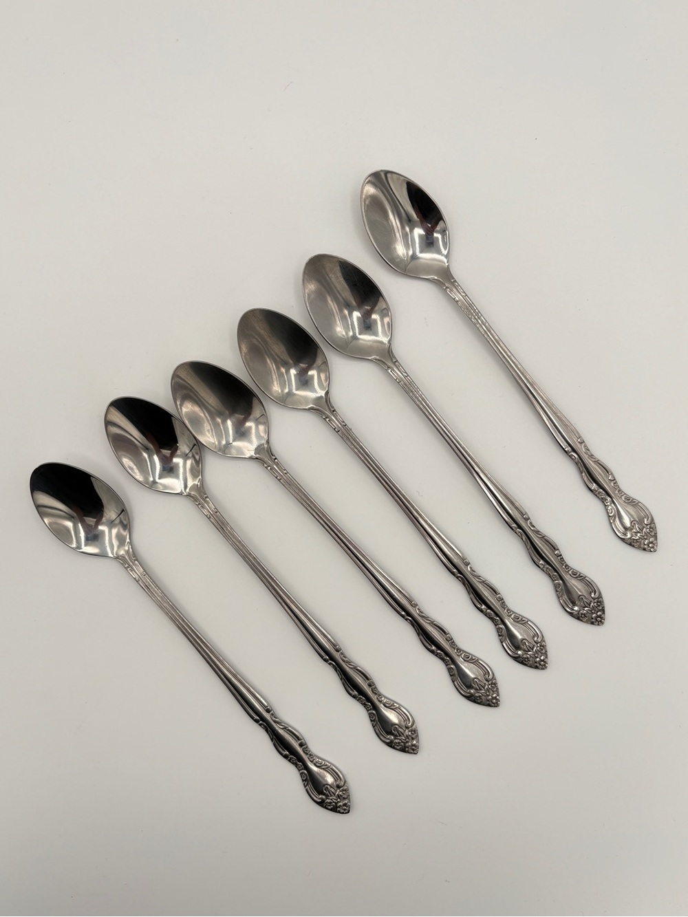 Imperial INOX Korea Iced Tea Spoons Set of 6 Floral Handles 7¼" - Picture 2 of 9